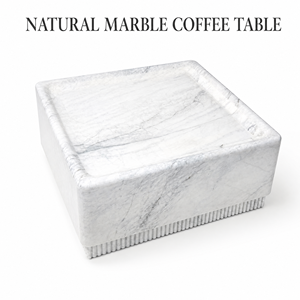 Natural Marble Square <strong>Nesting</strong> Coffee <strong>Table</strong> White Veined Stone Low Profile Living Room Modern Handmade Easy Assembly Furniture - Product Image 1