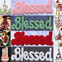 Patch en tissu chenille brodé « Blessed » le plus vendu, motif lettre décoratif thermocollant pour veste, chapeau et autres vêtements