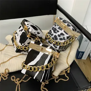 Leopardo cebra patrón vaca Cadena de cuero de lujo caja de monederos y bolsos de mano para las mujeres