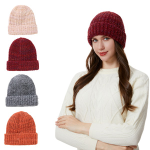 Solid Color Knitted Beanie Warm Wool Hat Unisex Winter Foldable 56-58cm Headband - Product Image 1