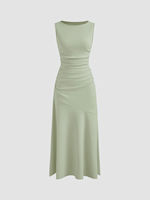 Robe longue élégante pour femme, coupe ajustée, col rond, sans manches, en maille, longueur cheville, pour l'été et les vacances