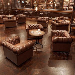 औद्योगिक क्लासिक विंटेज क्लब फर्नीचर नाइटक्लब लाउंज चेस्टरफील्ड चमड़े का बटन रेस्तरां के लिए टफ्टेड बार सोफा बूथ - Product Image 3