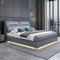 Direkt vom Hersteller Italienisches Design Multifunktionales Echtleder Massivholzrahmen Kingsize-Doppelbett mit Stauraum und Massagefunktion