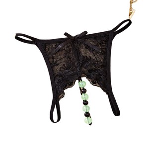 Ding Zhi Mei String en dentelle pour femme, noir, transparent, ajouré, lingerie sexy érotique, style sans entrejambe, style massage - Product Image 5