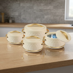 Ensemble de 4 casseroles en acier inoxydable Anax Pearl Elegance, ensemble de service thermique de luxe en ivoire avec accents dorés - Product Image 4