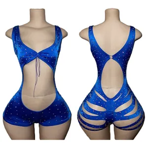 Maxsun Sexy Rhinestone Night Club Bodysuit Desempenho Exótico Stripper Outfits Dancewear Meninas Roupas de Dança