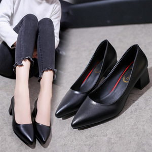 2025 primavera nuove scarpe da donna in versione coreana professionale da lavoro a punta quadrata con bocca poco profonda scarpe spesse solide per mamma - Product Image 4