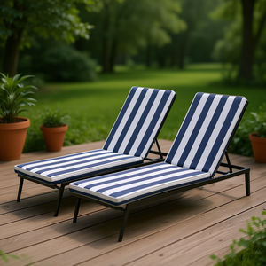 Ensemble de coussins pour chaise longue d'extérieur, 2 pièces, rectangulaires, rayés, coussin de remplacement pour chaise longue, meubles de patio, utilisation toute saison - Product Image 2