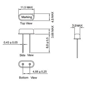 HUAXIN DIP-Oscilador de cristal pasivo, 12MHz, 20pF, 20ppm, 12mHz, 12.000mHz - Product Image 3