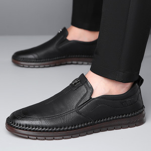 Mocasines de cuero para hombre con punta redonda, suela de goma antideslizante, zapatos casuales de primavera para conducir - Product Image 4