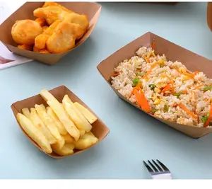Hot Sale Kraft Paper French Fries And Fried Chicken Box Boat Shape Box