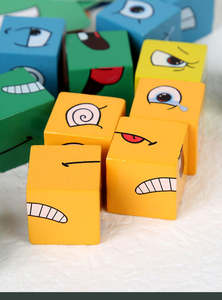 2022 التعبير مطابقة الألغاز مكعب السحر وجها تغيير خشبية ألعاب ألغاز خشبية الألعاب التعليمية كتل خشبية - Product Image 6