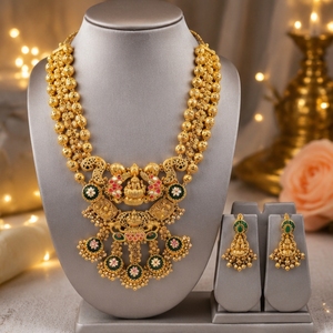 Parure de bijoux religieux traditionnelle en argent 925 plaqué or antique, collier et boucles d'oreilles, bijoux de mariée pour femme, cadeau hindou - Product Image 5
