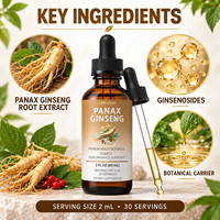 Extrait Liquide de Panax Ginseng OEM – Complément Énergisant à Base de Plantes – Gouttes de Ginseng Liquide avec Ashwagandha et Vitamine B12