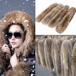 Collar a rayas de mapache para invierno, Collar de piel de zorro Real, abrigo recortado, sombrero, bufanda, accesorios, banda de piel Natural - Product Image 5