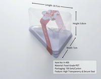 Boîte à gâteau triangulaire transparente en PET de qualité alimentaire avec bande décorative en papier, jetable, pour mousse au chocolat et cheesecake
