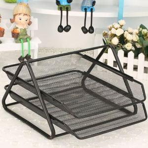 Organisateur de bureau en métal grillagé empilable avec 2 plateaux pour documents et dossiers - Product Image 1