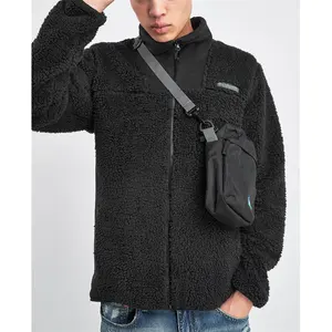 Custom Design High Quality Heavyweight Solid Color Zipper Up Faux Berber Sherpa Men Fleece Jacket