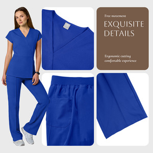 Women's Royal Blue Scrub Set Moisture Wicking Stretchy Split Uniform for Medical Work Clothes - Product Image 1