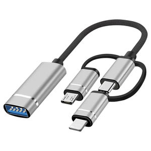 Câble adaptateur OTG 3-en-1 Type-C avec conducteur en cuivre pur, charge rapide pour <span class=keywords><strong>iPhone</strong></span> 14/13/12, USB 3.0, Micro USB, <span class=keywords><strong>8</strong></span> broches, utilisation avec imprimante - Product Image 1