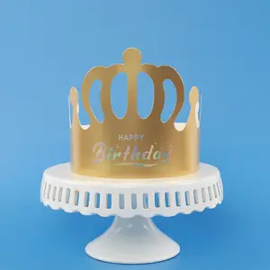 Wholesale kid party decoration cake accessories cheap paper gold crown happy birthday hat