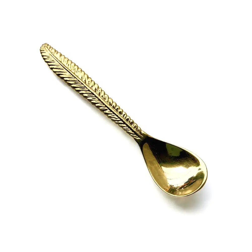 Colher de sopa de ouro em relevo, pequena folhas de bronze, colher de sopa de ouro em aço inoxidável, utensílios de talheres chinês