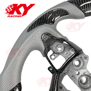 พวงมาลัยหนังคาร์บอนไฟเบอร์สีเทาไซเบอร์แบบกำหนดเองสำหรับ Hyundai Elantra N I30N I20N 2018-2026 Veloster N Kona N Sonata - Product Image 2