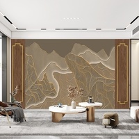 Nouveau Panneau Mural en Tissu Doré Chinois à Motifs Montagne en Relief, Cadre en Bois Personnalisé, Décoration Murale pour Salon, Fond de Canapé TV