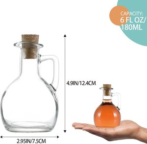 Distributeur de verre d'huile et de vinaigre de 6oz 180ml avec <span class=keywords><strong>bouchon</strong></span> hermétique et poignée Bouteilles de condiments <span class=keywords><strong>en</strong></span> verre <span class=keywords><strong>pour</strong></span> vinaigrette - Product Image 2
