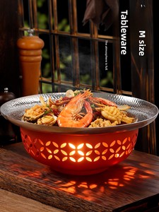 Plato para Paella de Acero Inoxidable de Gran Tamaño, Sartén Antiadherente Gruesa para Hot Pot con Estufa de Alcohol para Hostelería y Catering - Product Image 5
