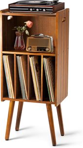 Wooden LP <strong>Record</strong> Player Stand, 3-Tier Turntable Stand <strong>Cabinet</strong> Holds up to 100 Albums, Metal <strong>Record</strong> Storage Holder - Product Image 4