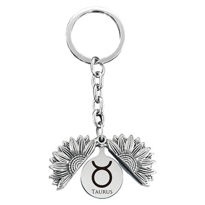 Signe du zodiaque pendentif tournesol gravé byte jour cadeau porte-clés en métal - Product Image 2