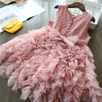 Nouvelle Robe de Princesse d'Été pour Filles, Robe Tutu Super Féerique en Tulle Superposé, Robe Élégante Sans Manches pour Enfants pour Fête d'Anniversaire