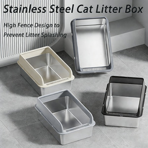 Litière <span class=keywords><strong>pour</strong></span> <span class=keywords><strong>chat</strong></span> semi-fermée à entrée par le haut, grande capacité, en acier inoxydable, avec couvercle anti-éclaboussures amovible – Meilleure vente - Product Image 2