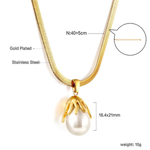Collier avec pendentif en perle plaqué or 18 carats en acier inoxydable, design géométrique pour femmes, bijoux de fête - Product Image 5