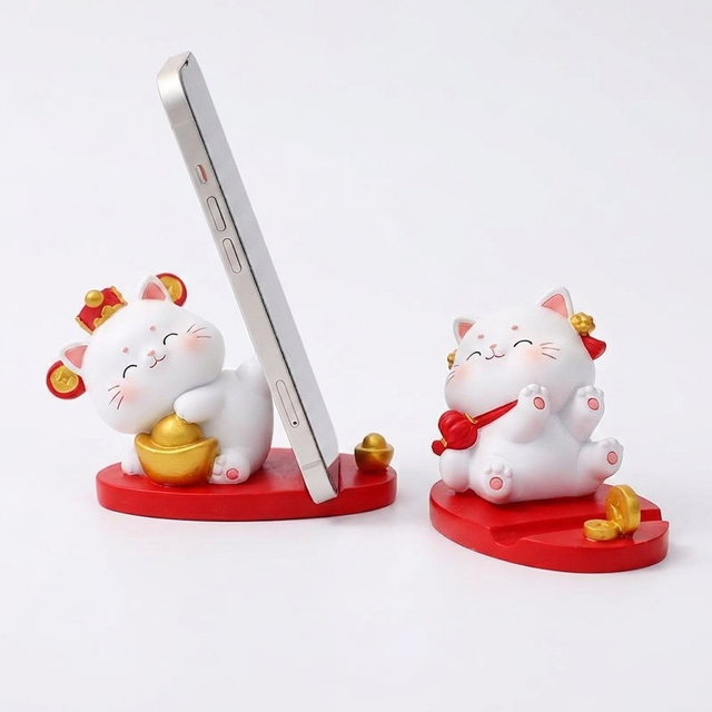 Cute Lucky Cat Phone Holder Gift | Luxury Gift Box Design | Custom Souvenir Stand | R02 Wealth Cat Present Base