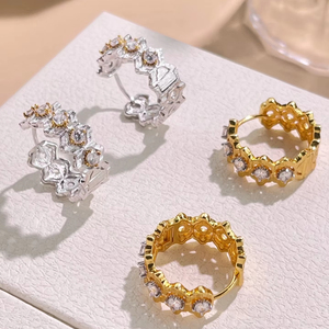 Pendientes de Aro Redondos de Lujo con Circonita Cúbica Colorida, Plateados, Impermeables, con Baño de Oro de 18K de GLITZ STAR para Mujer, Regalo - Product Image 1