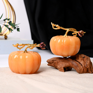 Promotion : Sculpture de citrouille en calcite jaune naturelle, citrouille d'Halloween sculptée en cristal pour la décoration - Product Image 5