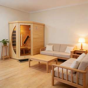 Sauna infrarouge lointain carré robuste pour 2 personnes, idéal pour la récupération musculaire, prix usine, sauna en bois massif avec banc - Product Image 2