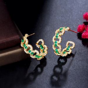 Pendientes de Aro con Incrustaciones de Piedras Naturales, Diseño Coreano Moderno, Chapados en Oro Latón, Forma de C, Geométricos, para Mujer - Product Image 6