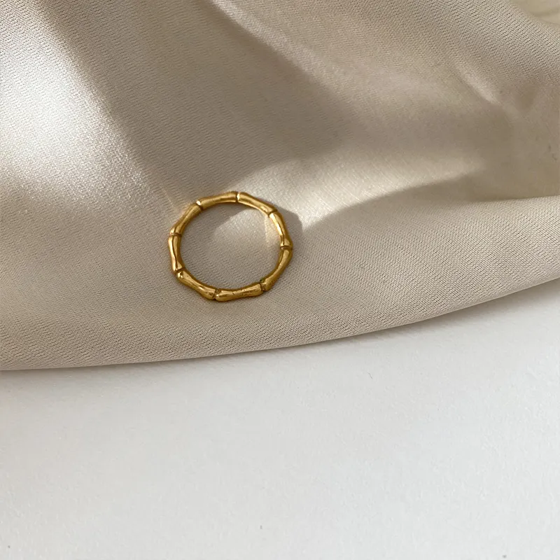 Roestvrij Staal Dunne Geometrische Bamboe Ring 18K Vergulde Plain Non Aanslag Ringen Voor Vrouwen Vintage Chic Mode-sieraden 2022