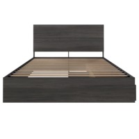 Cadre de lit moderne en bois d'ingénierie gris foncé, plateforme élégante, taille personnalisée (King, Queen, Full) avec 3 tiroirs de rangement
