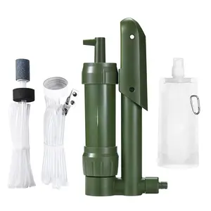 Filter air saku pompa tangan portabel, pemurni air peralatan bertahan hidup darurat untuk minum Hiking berkemah penyaringan luar ruangan