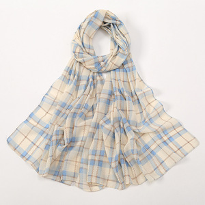 New Fashion Muslim Section Long Head Scarf Jacquard Ethnic Women's Plaid Chiffon Scarf <strong>Hijab</strong> - Product Image 1