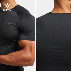 HUCAI Maglietta da Allenamento Personalizzata OEM in Nylon Spandex Leggera Aderente da <span class=keywords><strong>Uomo</strong></span> per <span class=keywords><strong>Palestra</strong></span> - Product Image 3