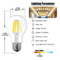 Ampoules intelligentes Benory 24V RA90 PWM dimmables A60/A19 C35 4W/6W 2700K-4000K E27 avec télécommande, ampoule LED à filament Edison