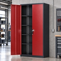 Armoire de rangement verticale en acier à 2 portes avec étagères et serrure pour atelier, entrepôt, garage, armoire métallique rouge et noire pour archives