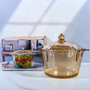 ガラス鍋2.2L耐熱調理用ガラスキャセロールギフトボックスキッチン高ホウケイ酸アンバーグラススープポット - Product Image 2