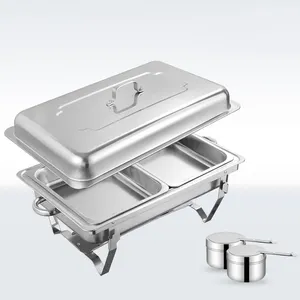 Low-Priced Rectangle Stainless Steel Chafing Dish Alcohol Heating Serving Dishes with Lids Hotel and Restaurant Supplies Plates
