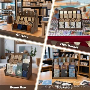 Wooden Multi Layer Display Rack 4 Layers <b>Desktop</b> <b>Shelf</b> For Bookstore Greeting Card Storage - Product Image 1
